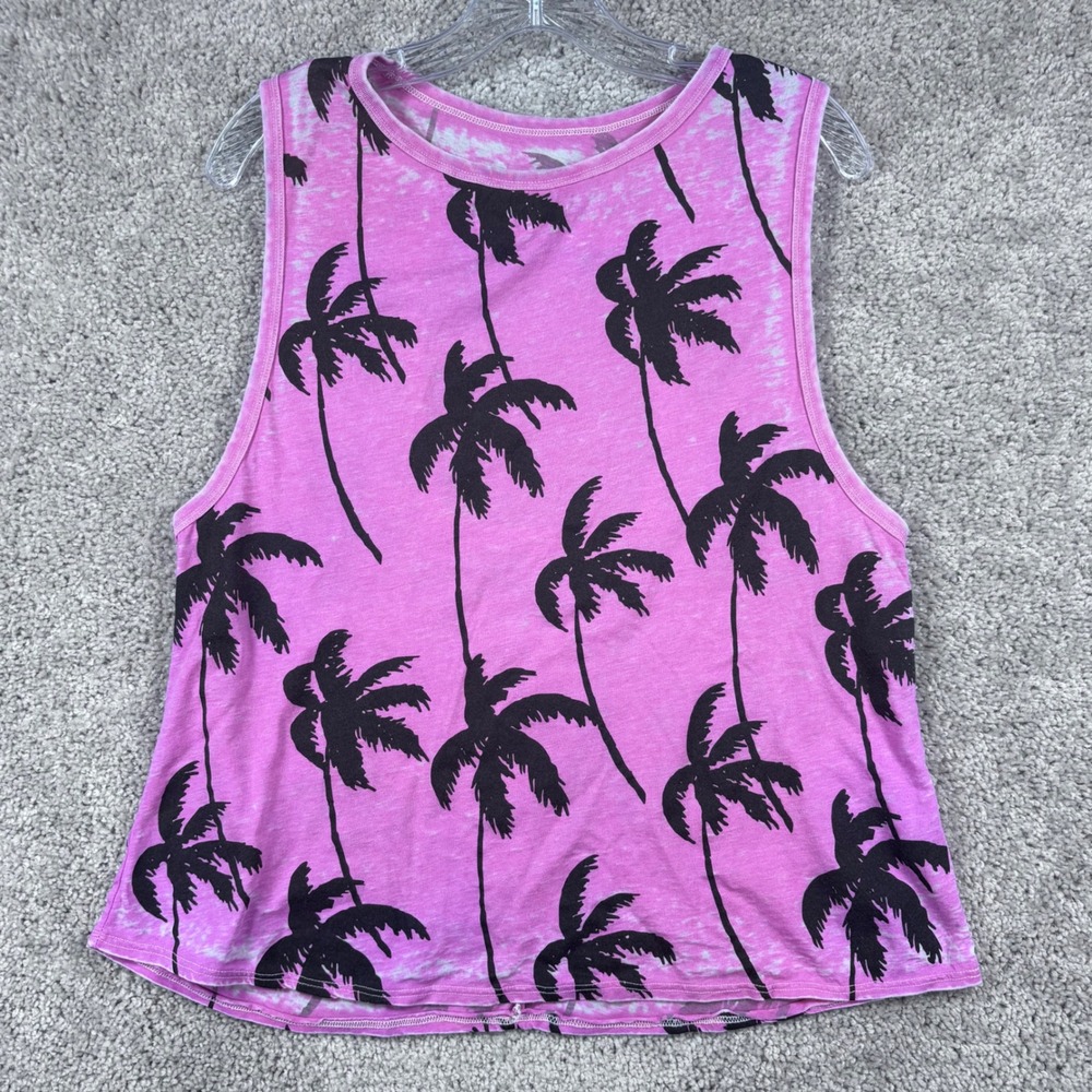 Pink Palm Tree Burnout Muscle Tank Top Cutout Back Medium USA Madeโ